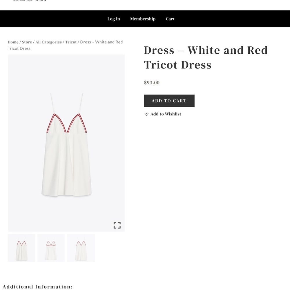 Zara White Dress with Red Trim